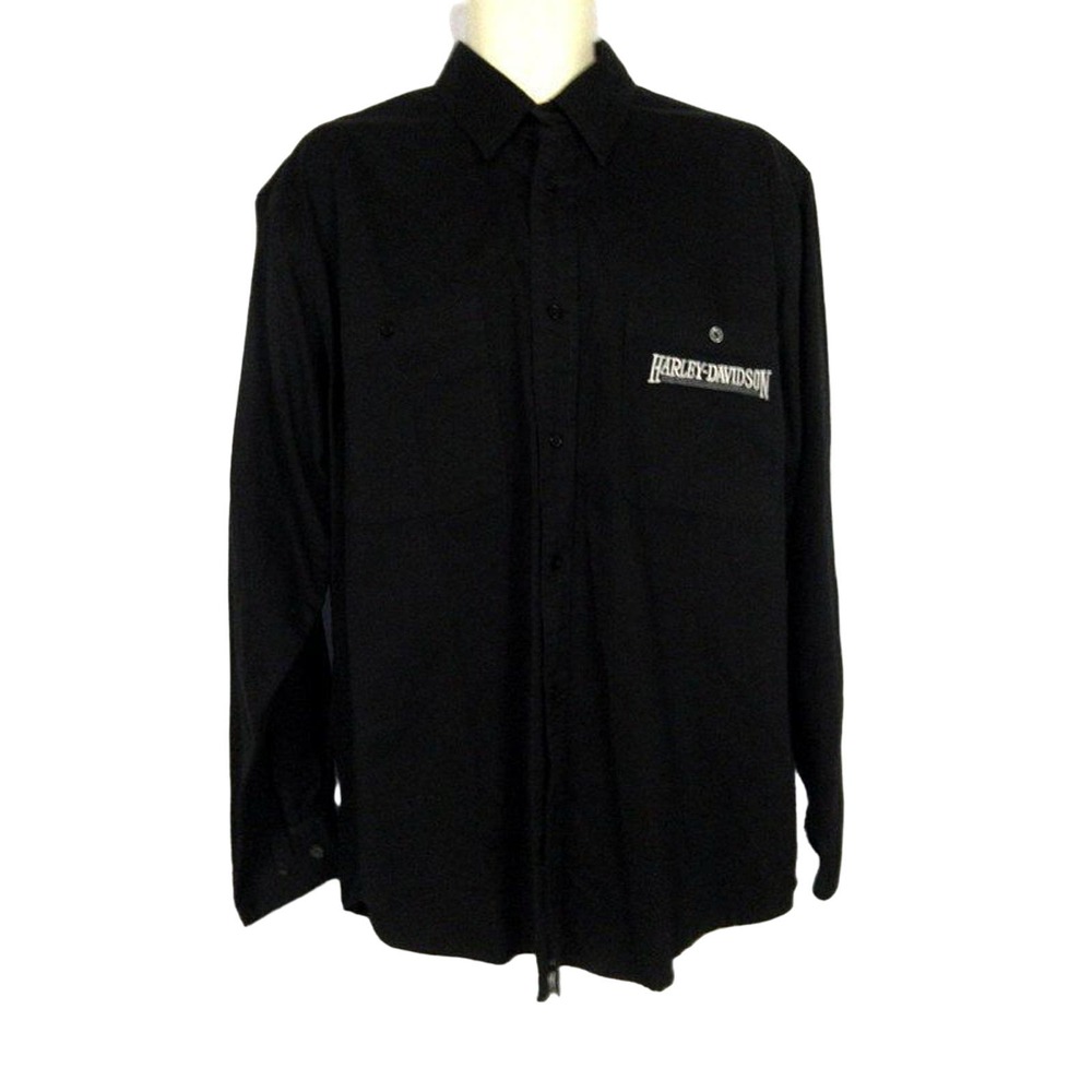 Harley-Davidson Men's LS‎ Button Front Shirt Black Embroidered L
